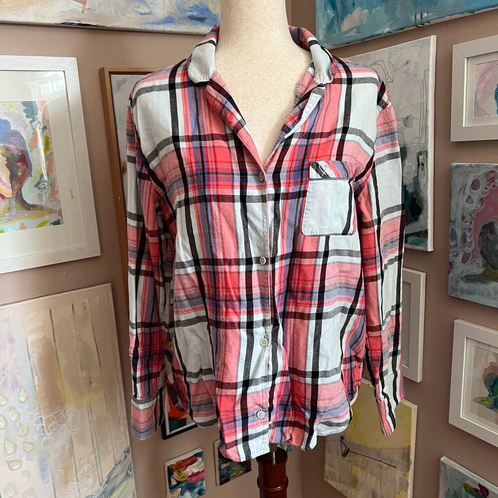 Victoria's Secret Pink Plaid Flannel Button Down Cabin Core M Soft Cotton Modal